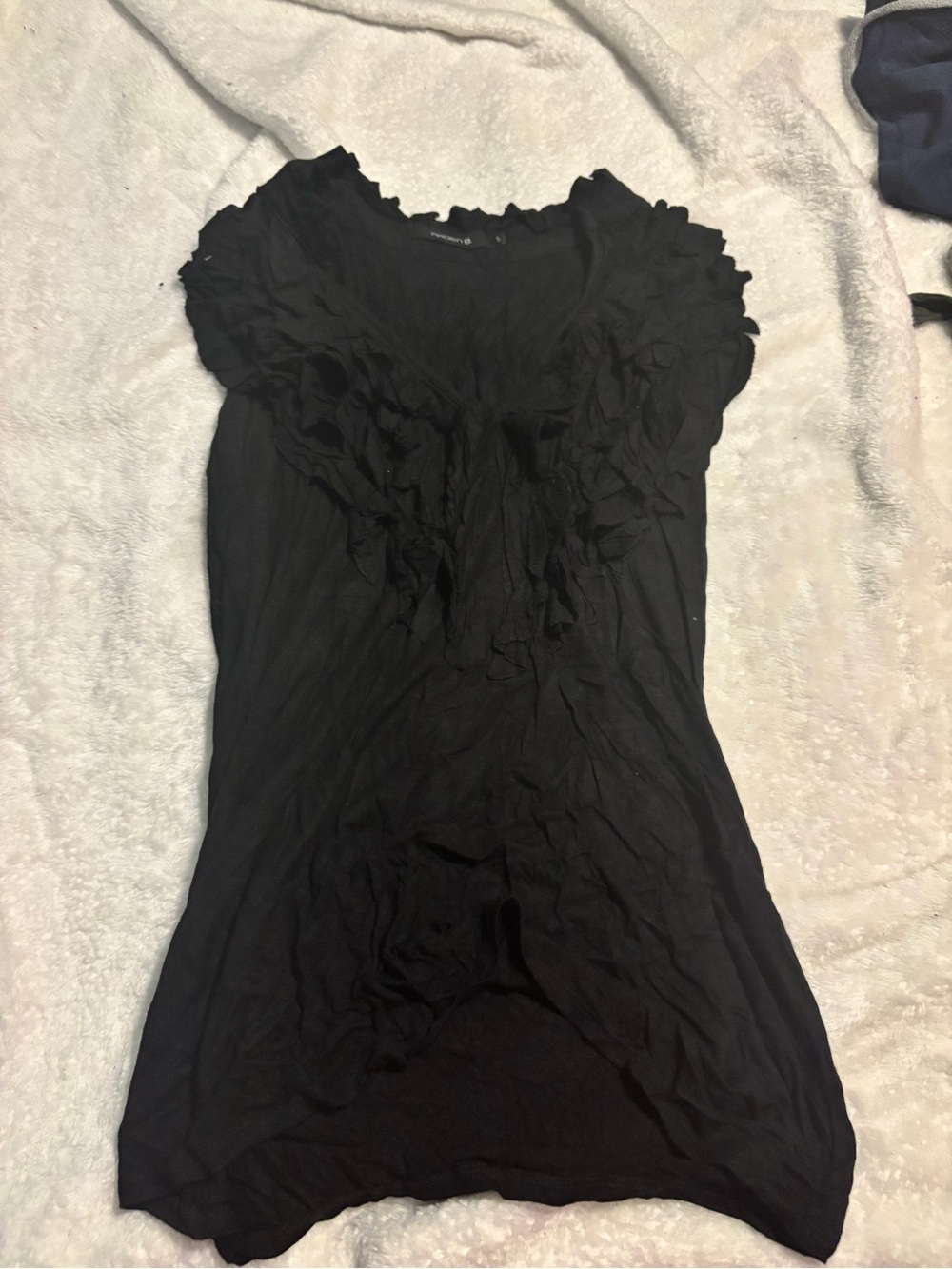 Arden B Black Ruffle-Trim V-Neck Top